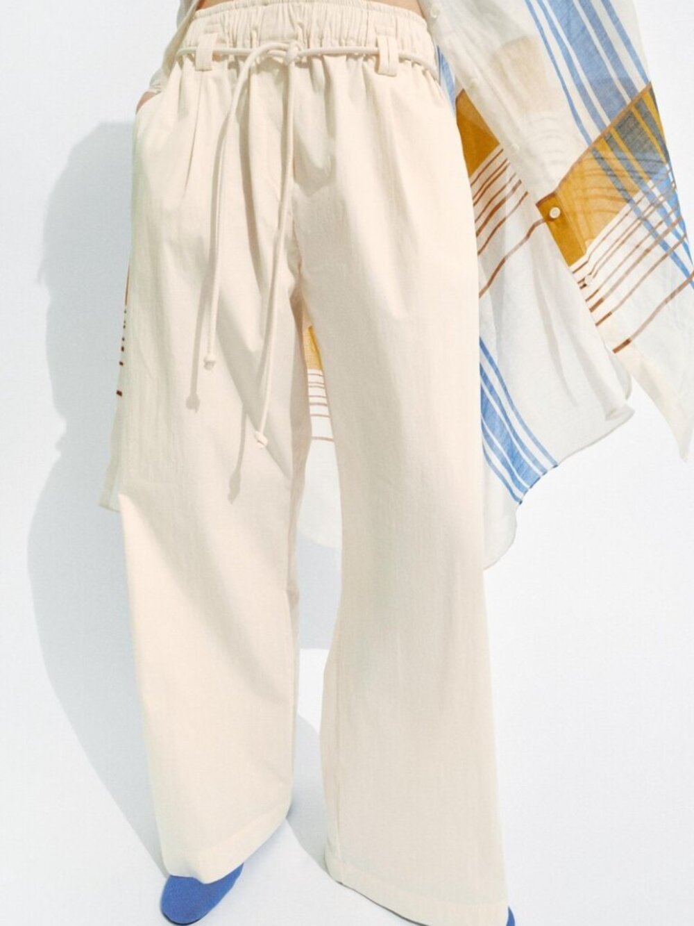 Zara Zw Collection Ecru Poplin Pants M